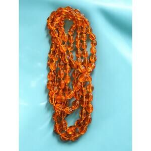 Vintage Czech Melon Glass Bead Necklace - 60" Long